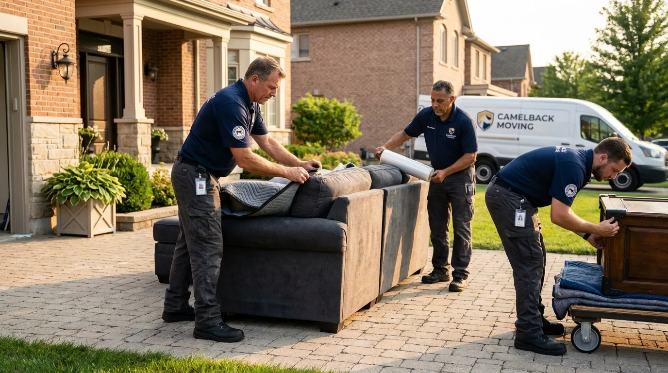 Large estate moving crew wrapping furniture in Eldon, MO