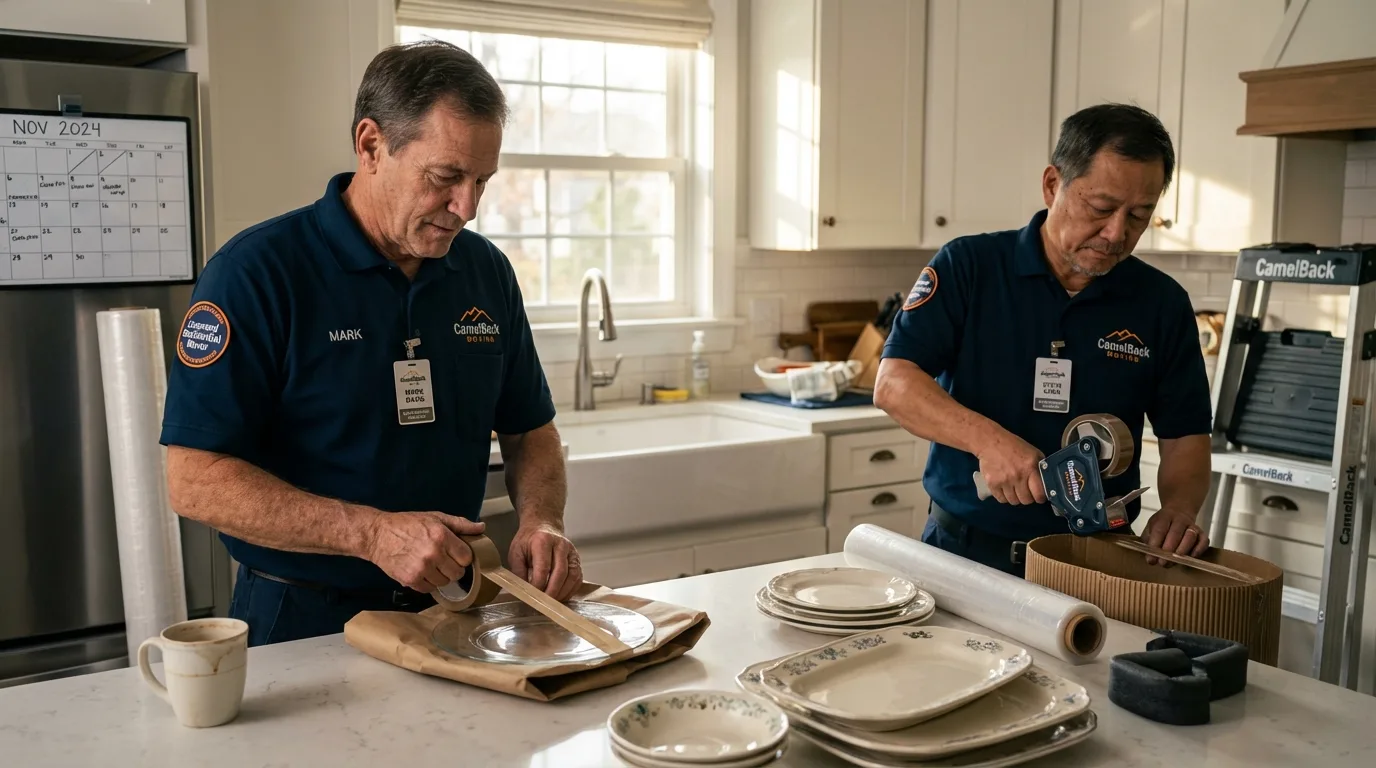 Professional crew packing kitchen dishware in Eldon, MO